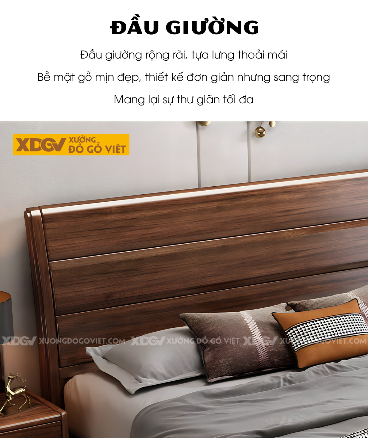 Giường Ngủ Gỗ Sồi Hiện Đại Đầu 3 Tầng Kẻ Rãnh Ngang