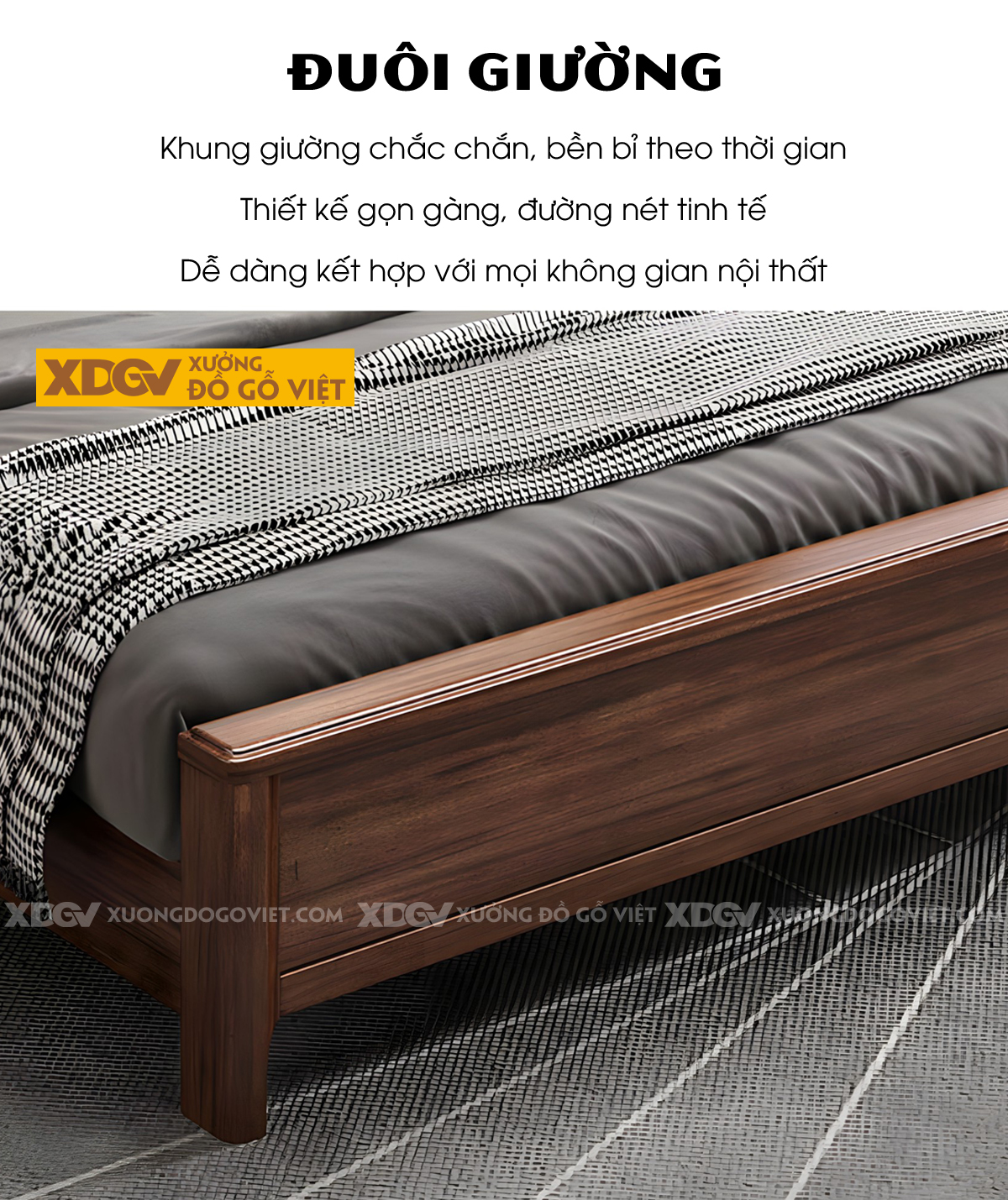 Giường Ngủ Gỗ Sồi Hiện Đại Đầu 3 Tầng Kẻ Rãnh Ngang