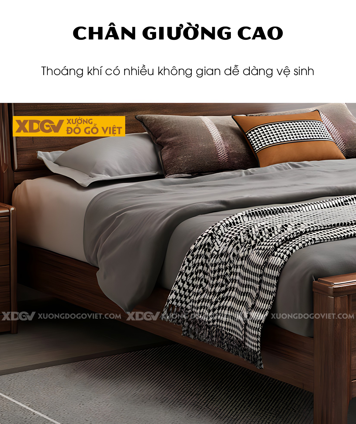 Giường Ngủ Gỗ Sồi Hiện Đại Đầu 3 Tầng Kẻ Rãnh Ngang