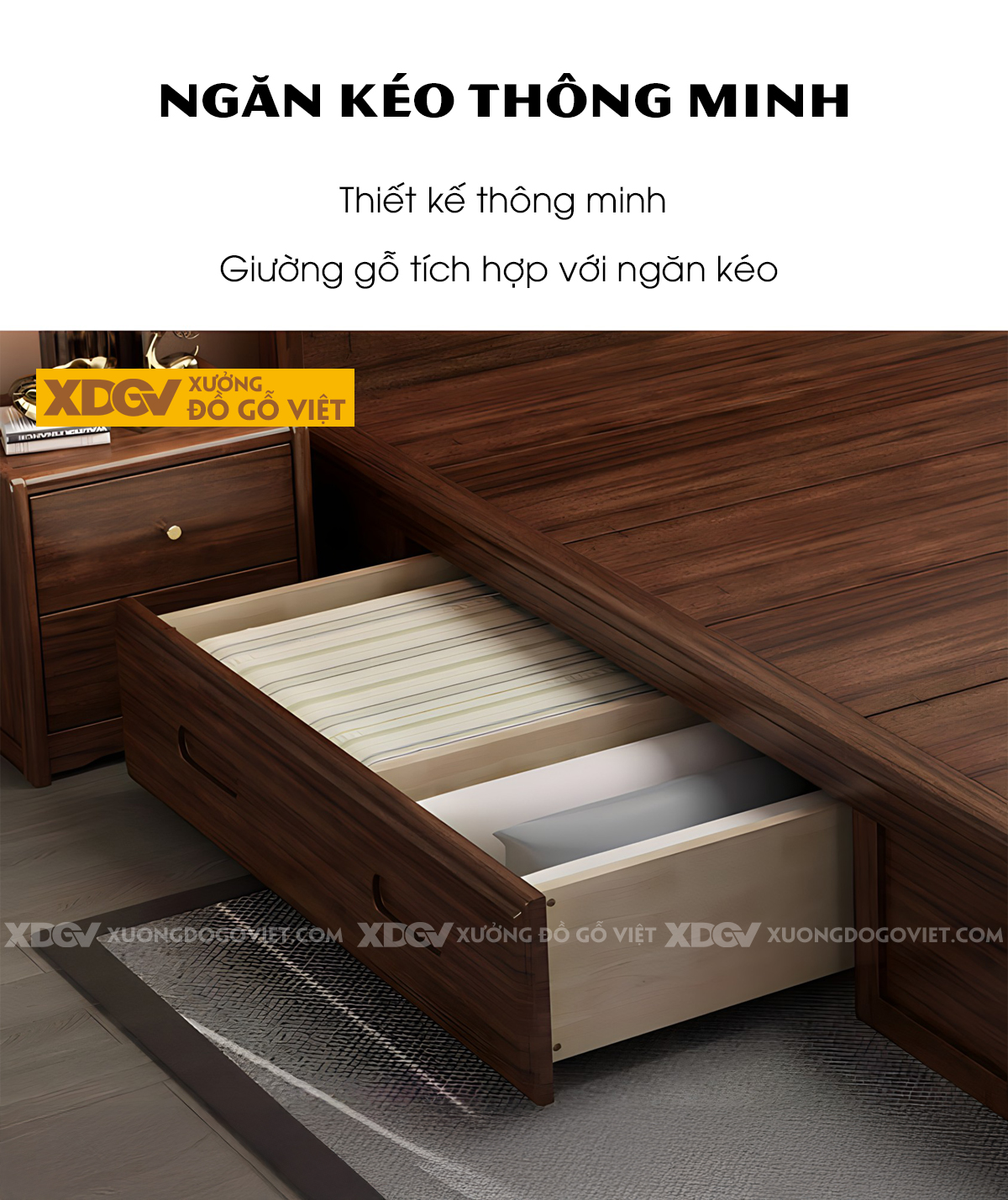 Giường Ngủ Gỗ Sồi Hiện Đại Đầu 3 Tầng Kẻ Rãnh Ngang
