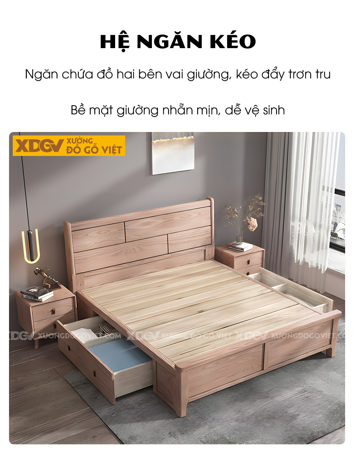 Giường Ngủ Gỗ Sồi Hiện Đại Japandi Mộc Mạc Đa Dạng Thiết Kế