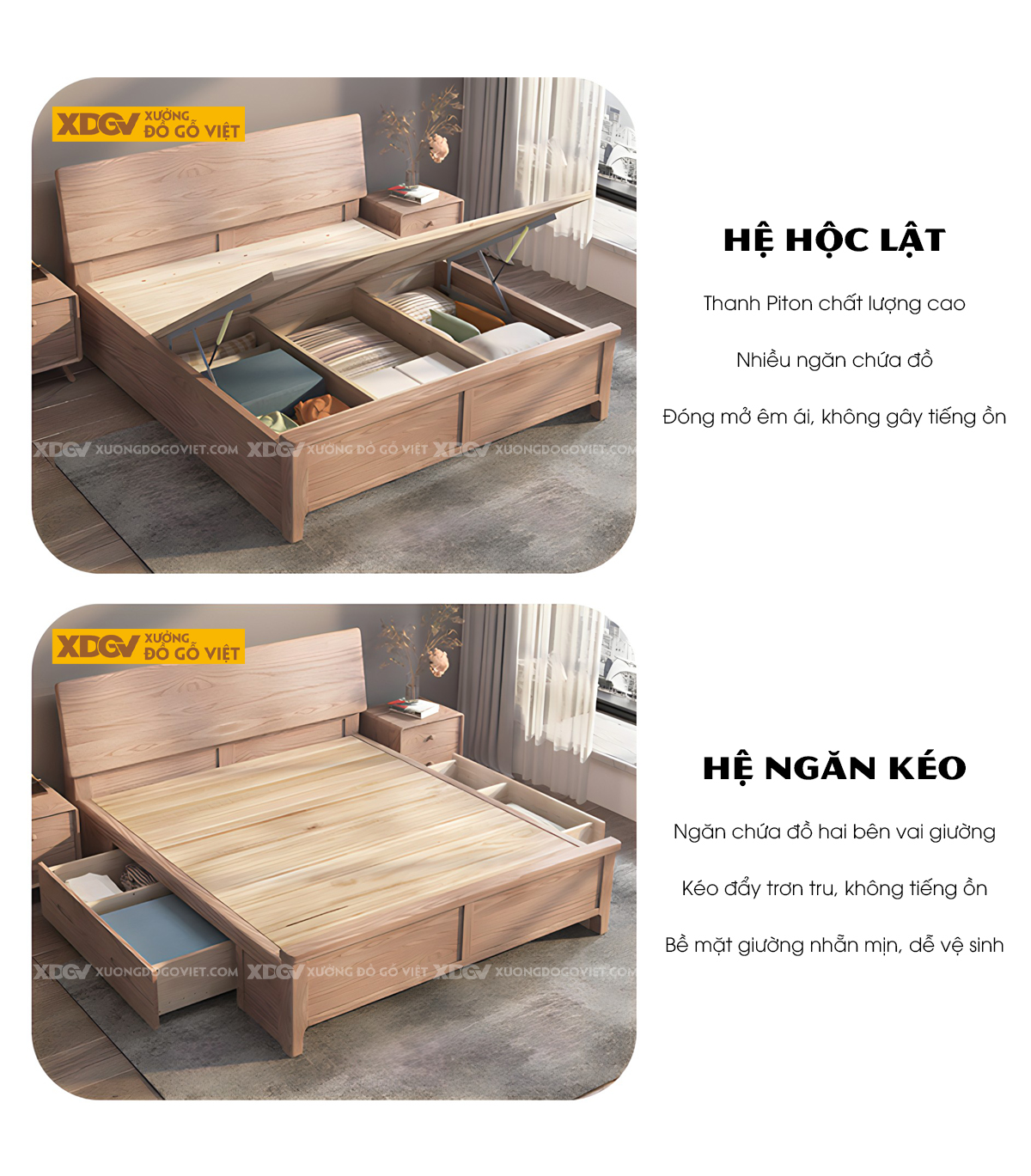 Giường Ngủ Gỗ Sồi Hiện Đại Japandi Mộc Mạc Đa Dạng Thiết Kế