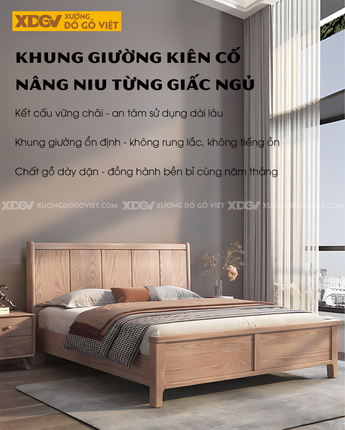 Giường Ngủ Gỗ Sồi Hiện Đại Japandi Mộc Mạc Đa Dạng Thiết Kế