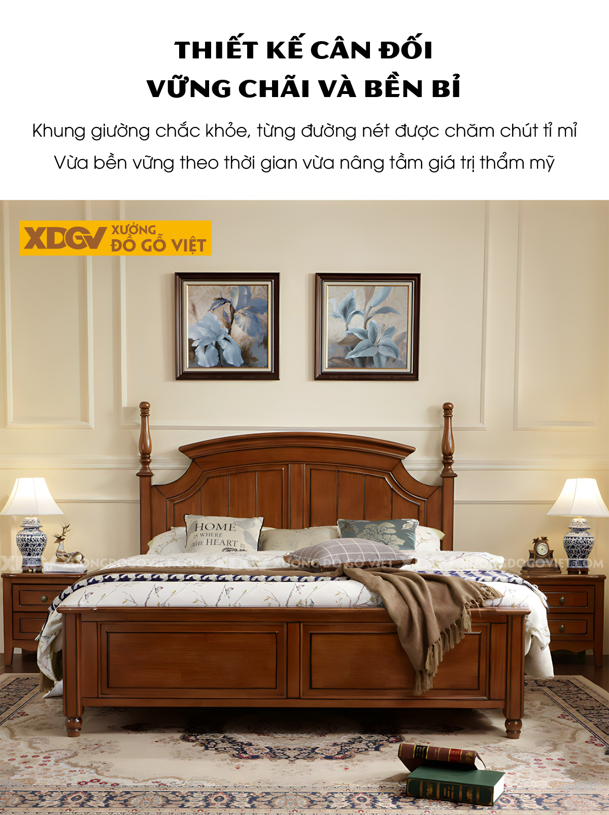 Giường Ngủ Gỗ Sồi Khung Pano Đầu Uốn Cong Kẻ Chỉ Đối Xứng