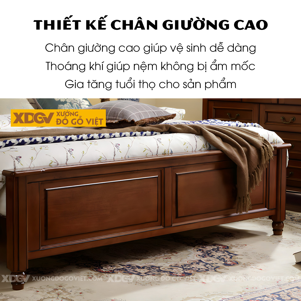 Giường Ngủ Gỗ Sồi Khung Pano Đầu Uốn Cong Kẻ Chỉ Đối Xứng