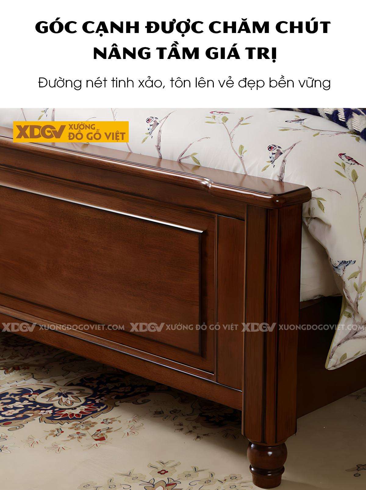 Giường Ngủ Gỗ Sồi Khung Pano Đầu Uốn Cong Kẻ Chỉ Đối Xứng