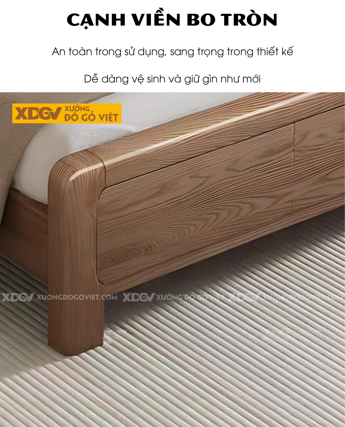 Giường Ngủ Gỗ Sồi Tân Cổ Điển Đầu Vòm Bọc Nệm Xanh Chia Múi