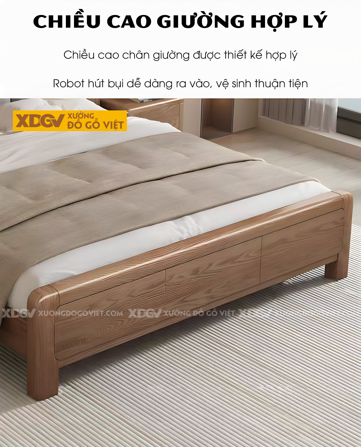 Giường Ngủ Gỗ Sồi Tân Cổ Điển Đầu Vòm Bọc Nệm Xanh Chia Múi