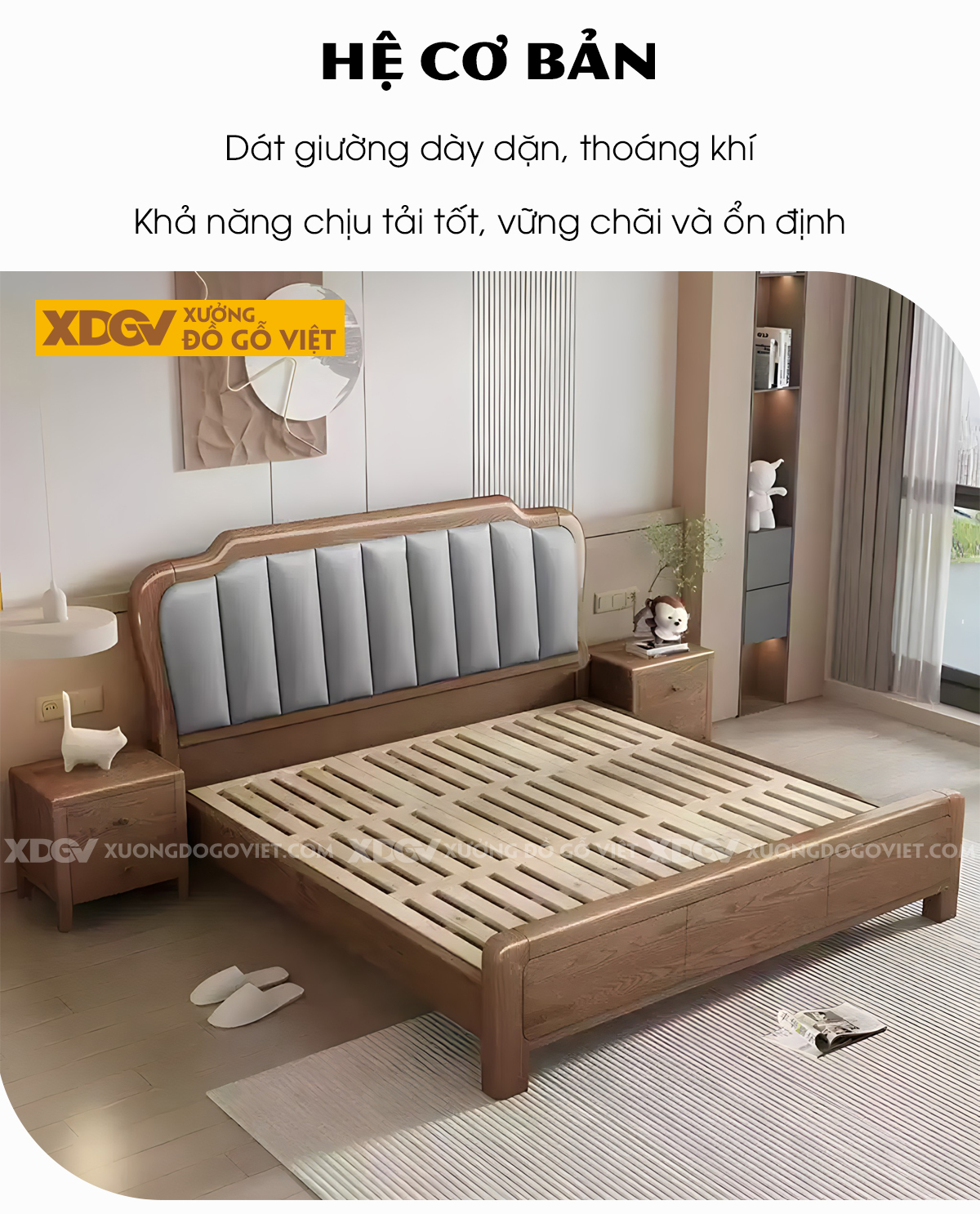 Giường Ngủ Gỗ Sồi Tân Cổ Điển Đầu Vòm Bọc Nệm Xanh Chia Múi
