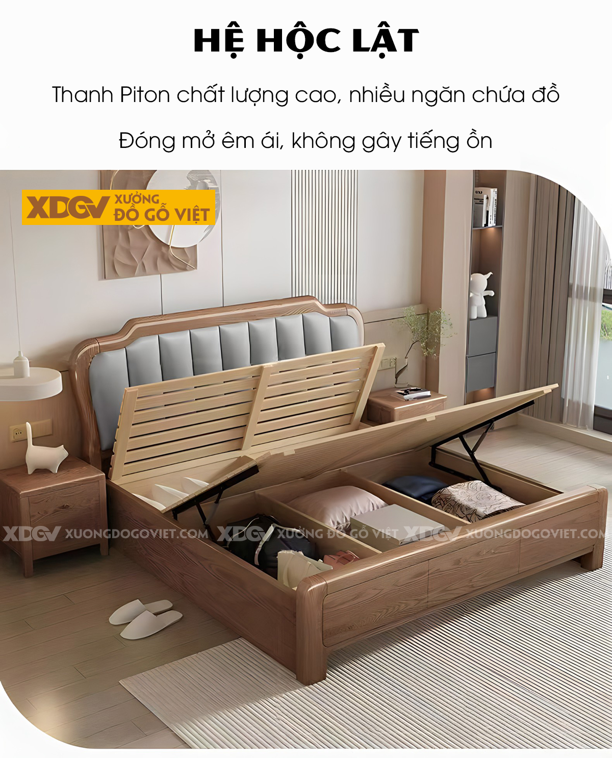Giường Ngủ Gỗ Sồi Tân Cổ Điển Đầu Vòm Bọc Nệm Xanh Chia Múi