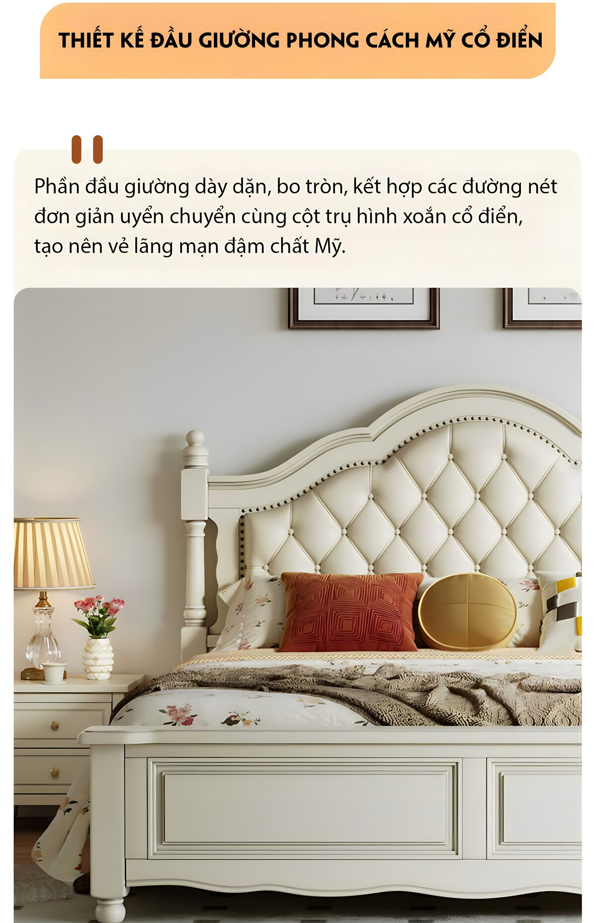 Giường Ngủ Gỗ Sồi Trắng Châu Âu Đầu Bọc Nệm Viền Đinh