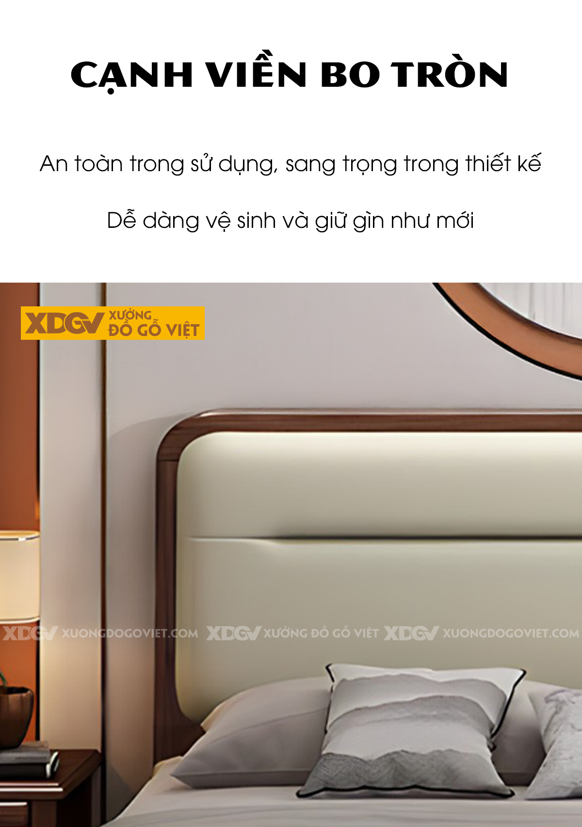 Giường Ngủ Gỗ Sồi Tự Nhiên Đầu Bo Tròn Bọc Nệm Sang Trọng