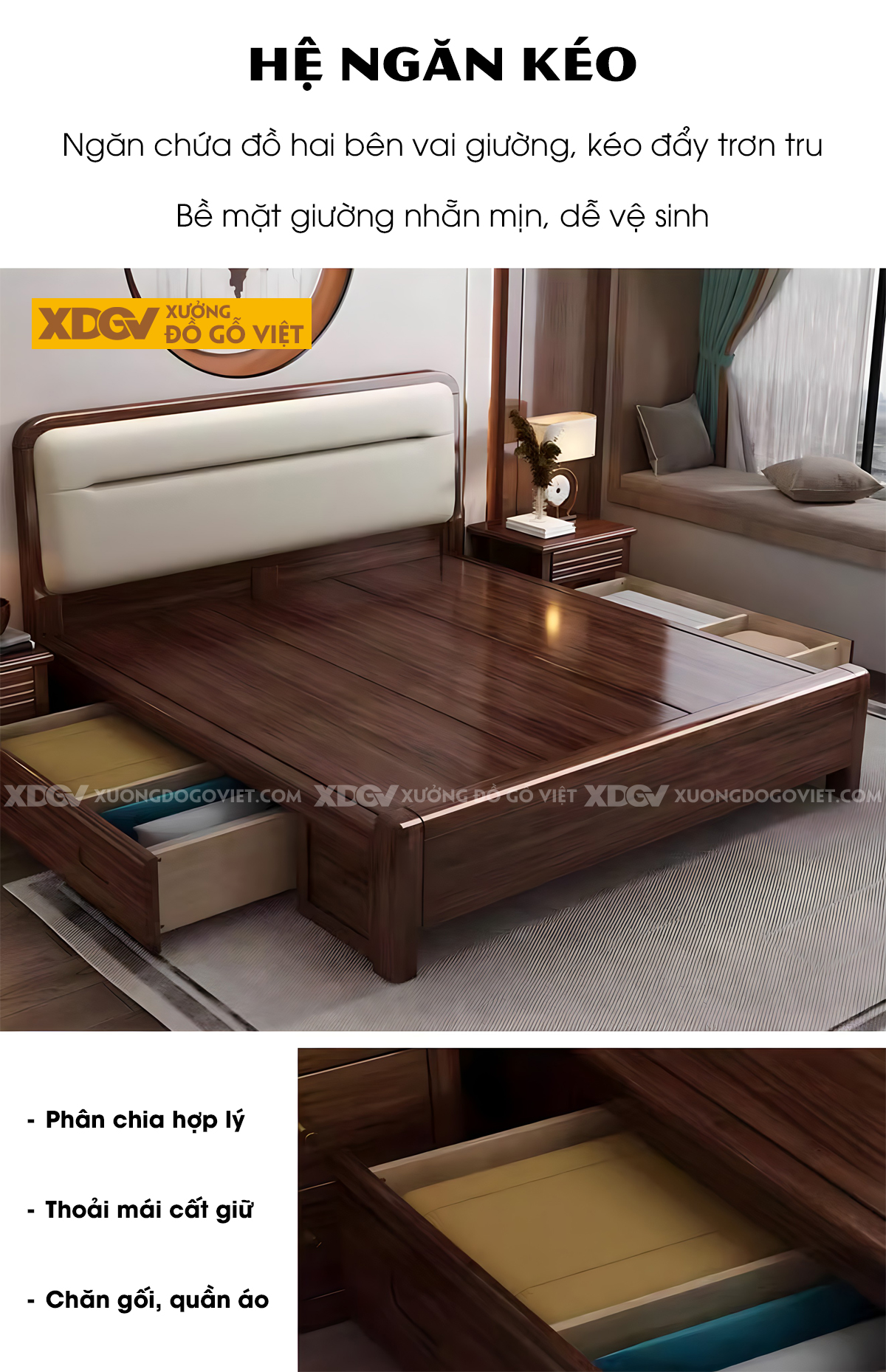 Giường Ngủ Gỗ Sồi Tự Nhiên Đầu Bo Tròn Bọc Nệm Sang Trọng