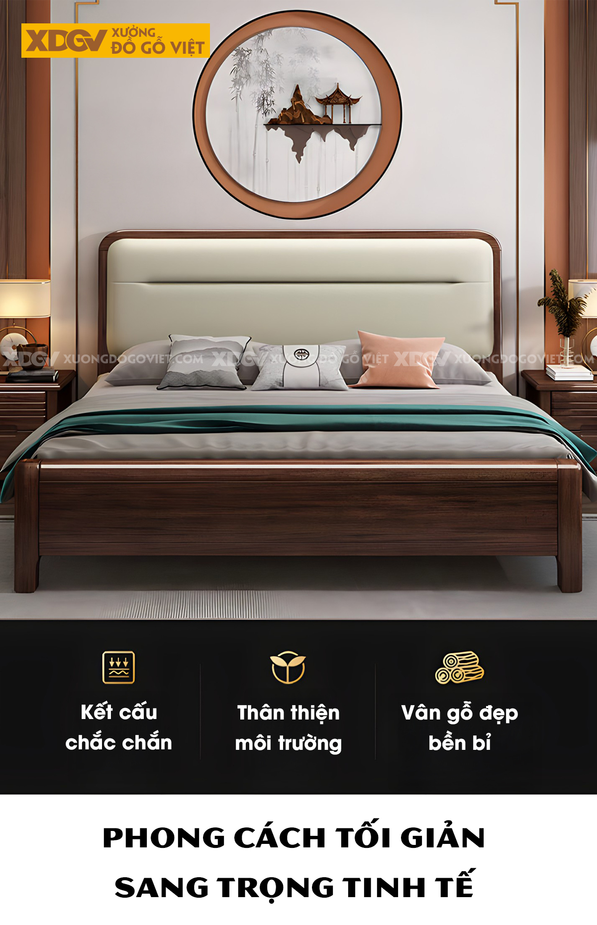 Giường Ngủ Gỗ Sồi Tự Nhiên Đầu Bo Tròn Bọc Nệm Sang Trọng