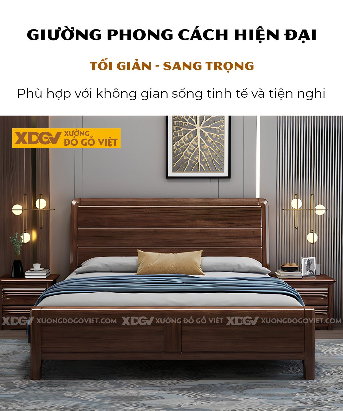 Giường Ngủ Gỗ Sồi Tự Nhiên Hiện Đại Đầu Pano Kẻ Rãnh 3 Tầng