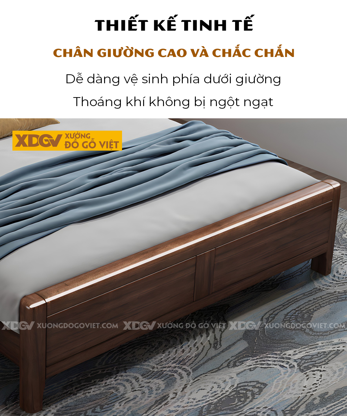 Giường Ngủ Gỗ Sồi Tự Nhiên Hiện Đại Đầu Pano Kẻ Rãnh 3 Tầng