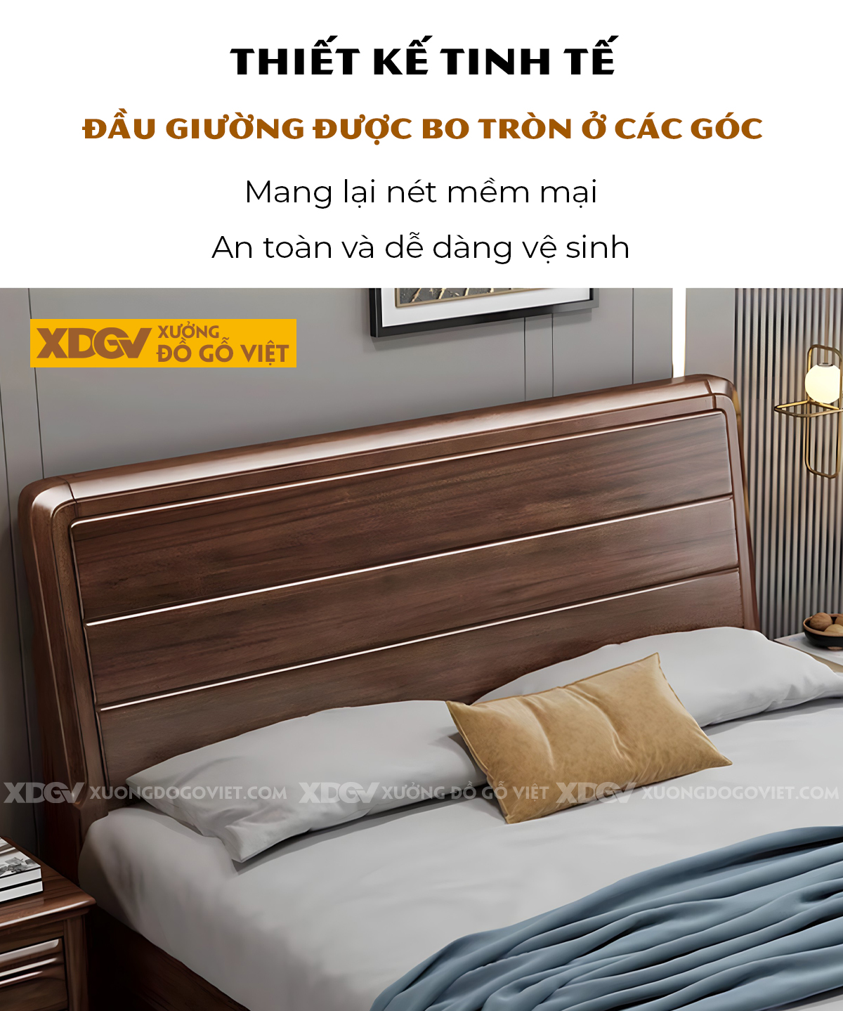 Giường Ngủ Gỗ Sồi Tự Nhiên Hiện Đại Đầu Pano Kẻ Rãnh 3 Tầng