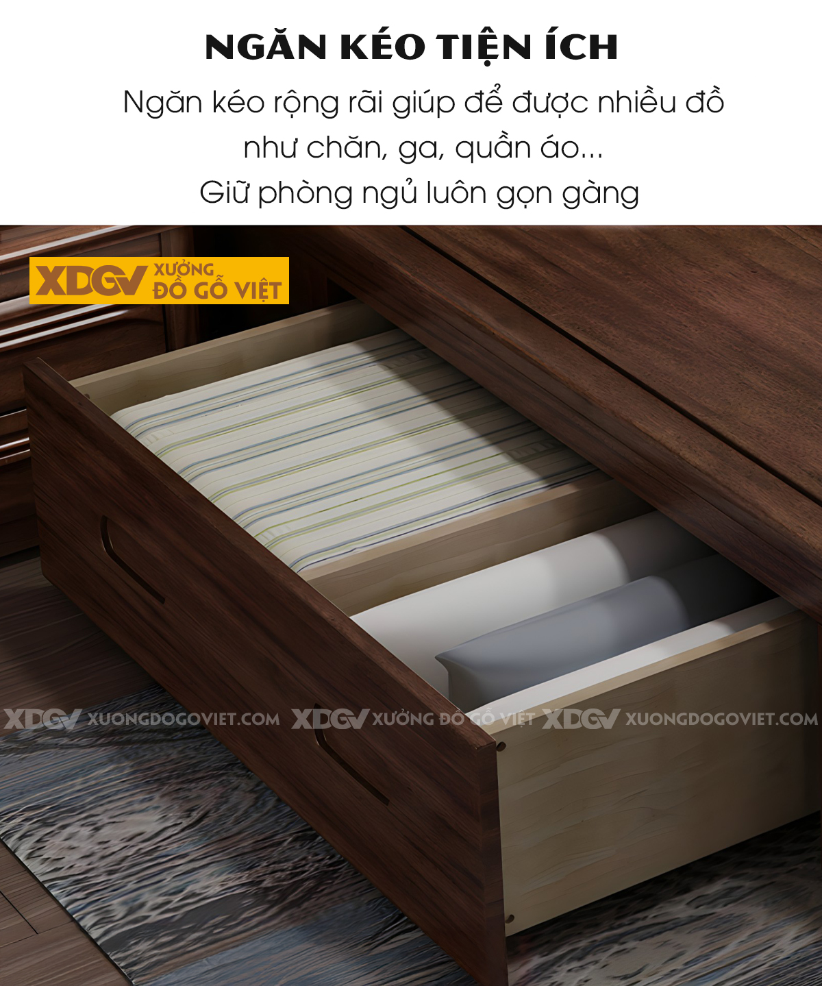 Giường Ngủ Gỗ Sồi Tự Nhiên Hiện Đại Đầu Pano Kẻ Rãnh 3 Tầng