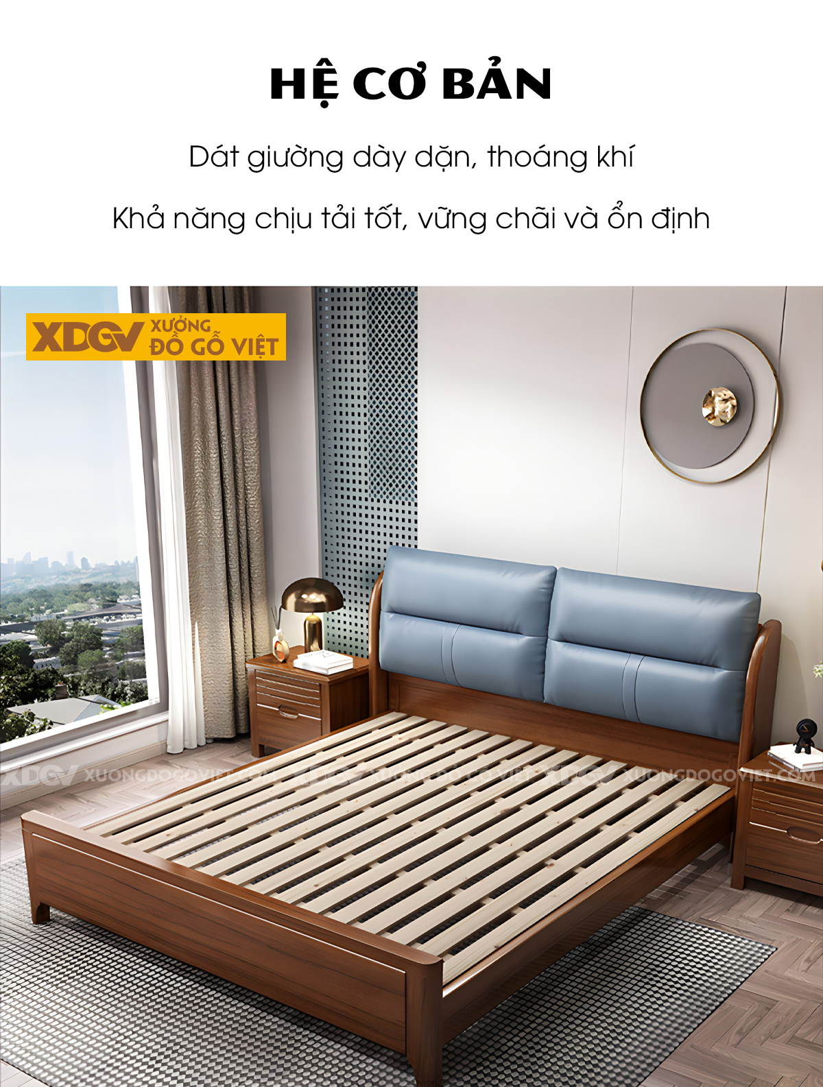 Giường Ngủ Gỗ Sồi Tự Nhiên Hiện Đại Phối Gối Tựa Đầu Giường