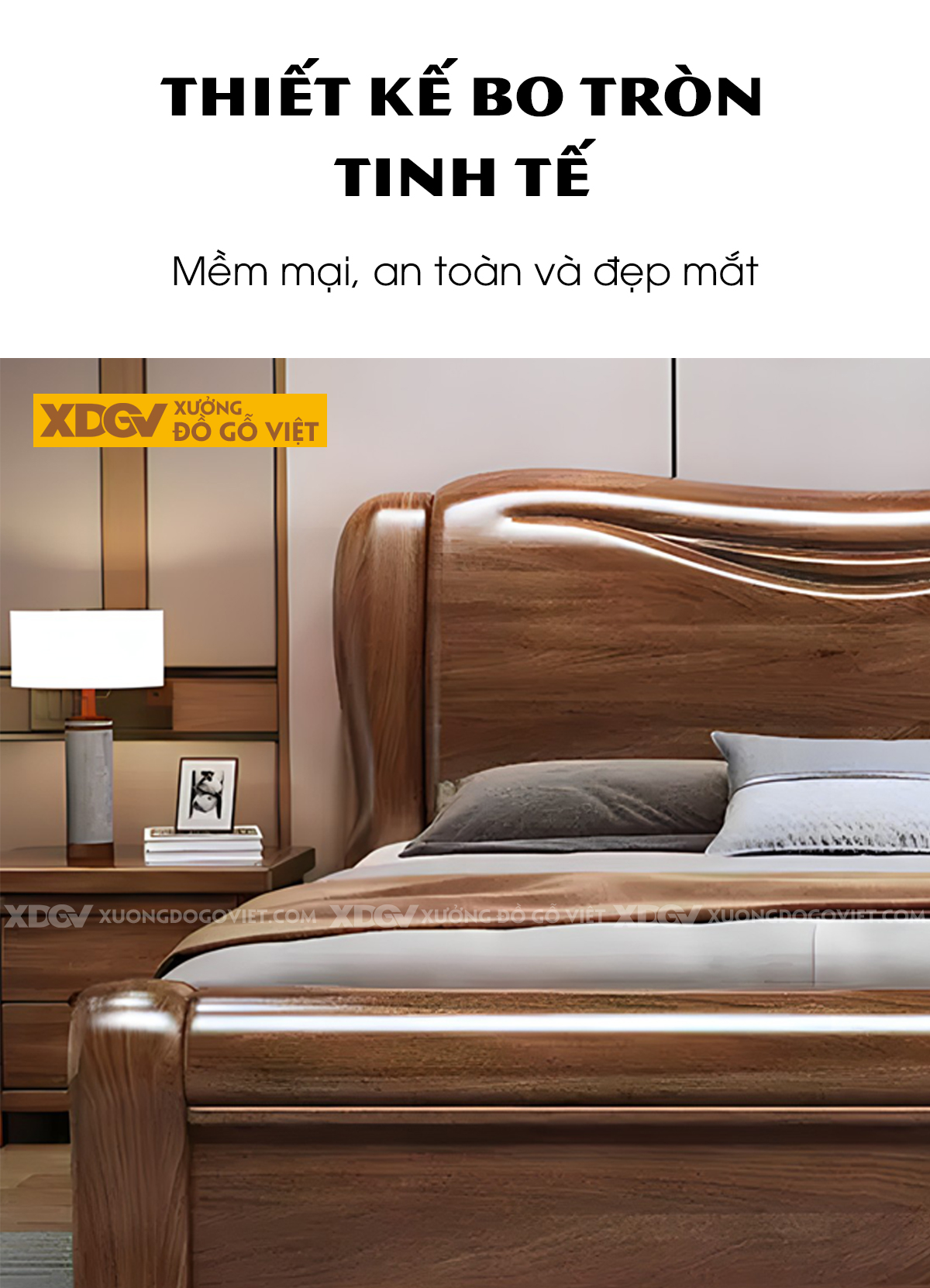 Giường Ngủ Gỗ Sồi Vững Chãi Bo Tròn Uốn Cong Nghệ Thuật