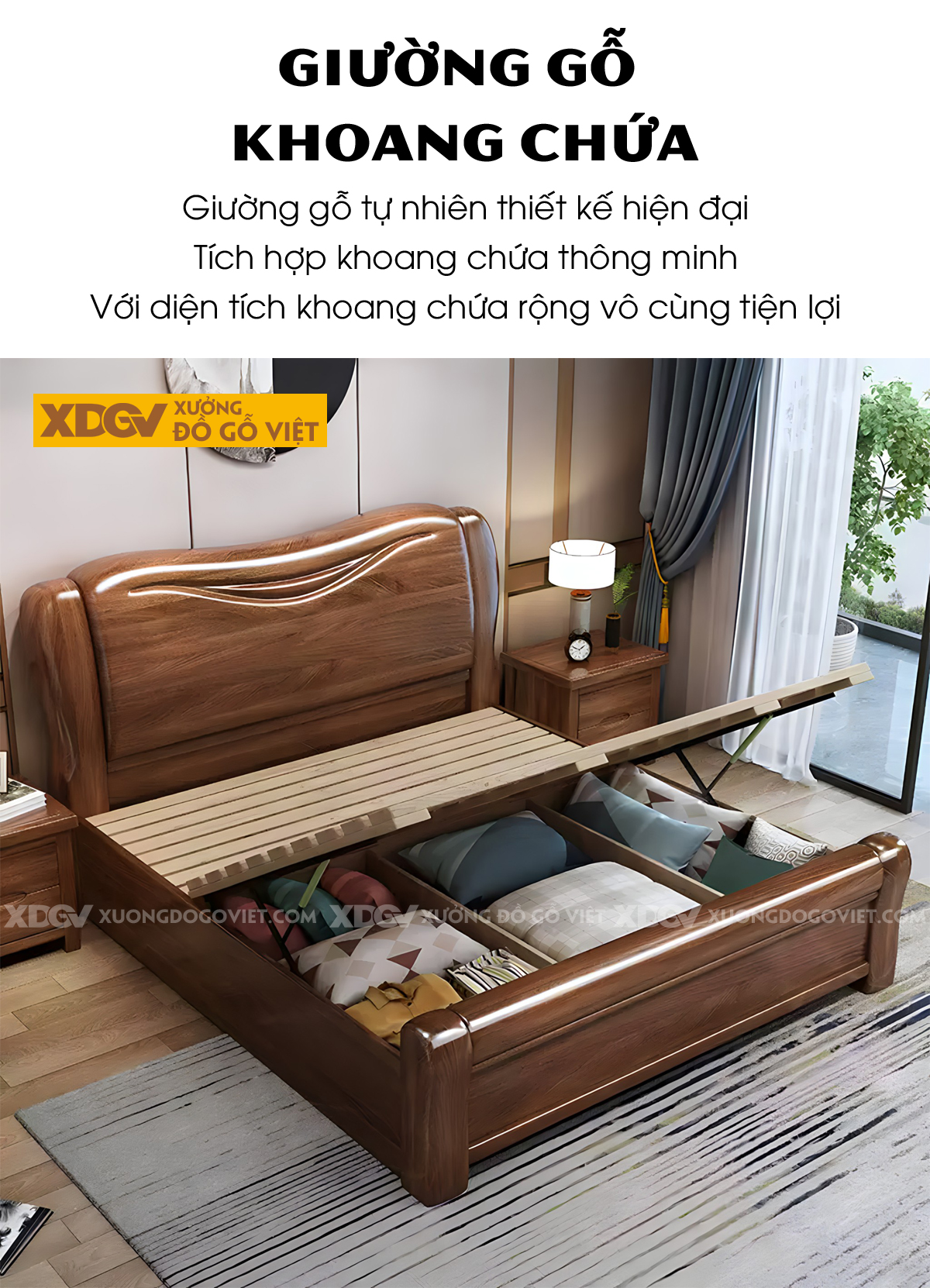 Giường Ngủ Gỗ Sồi Vững Chãi Bo Tròn Uốn Cong Nghệ Thuật