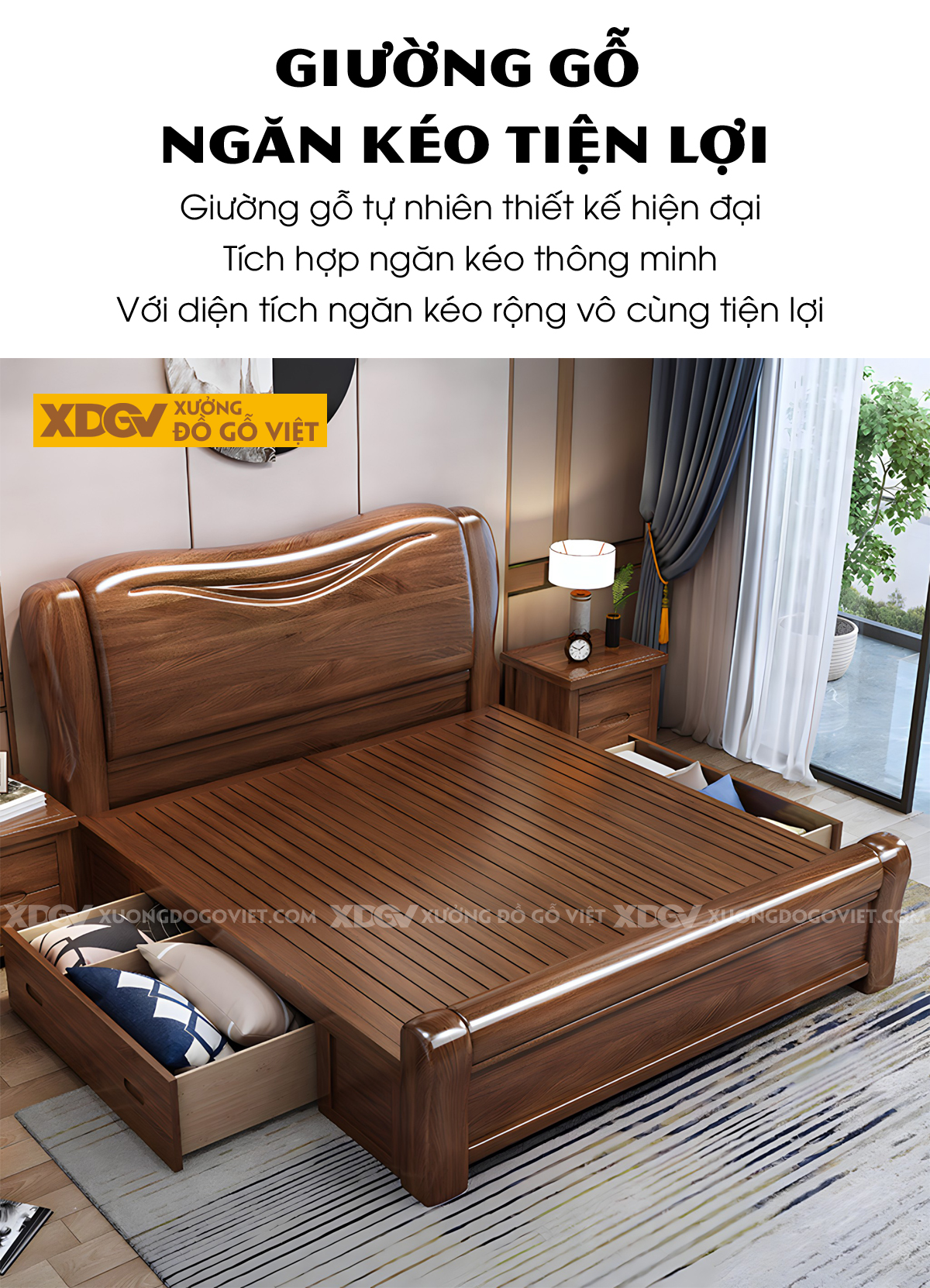 Giường Ngủ Gỗ Sồi Vững Chãi Bo Tròn Uốn Cong Nghệ Thuật