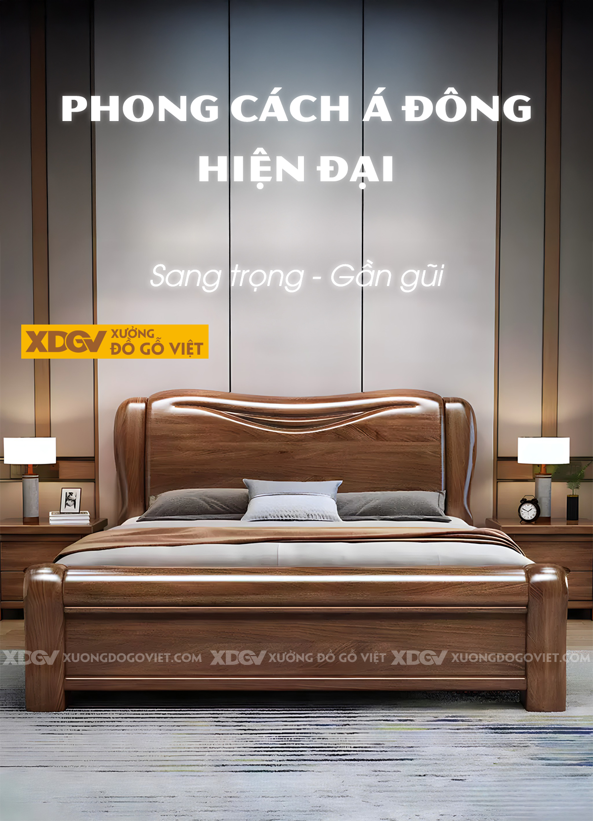 Giường Ngủ Gỗ Sồi Vững Chãi Bo Tròn Uốn Cong Nghệ Thuật