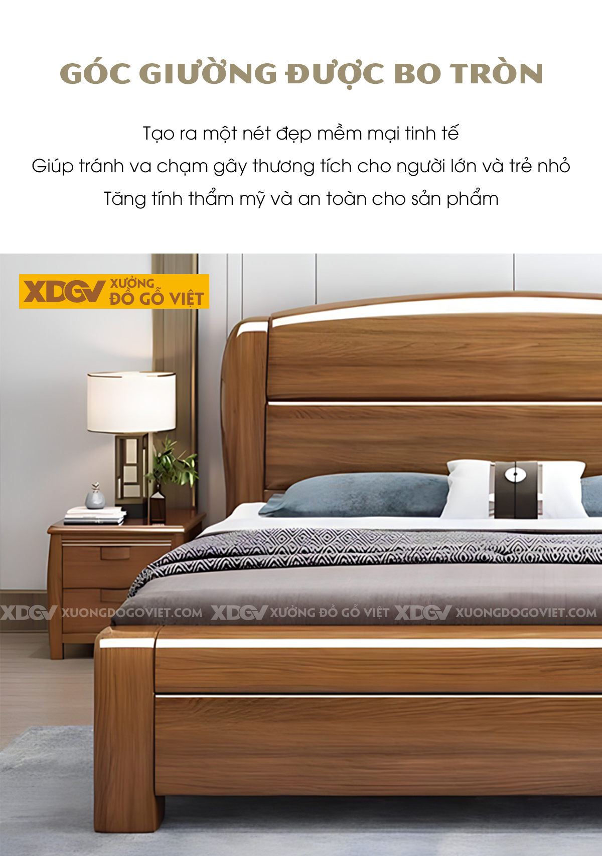 Giường Ngủ Gỗ Sồi Vững Chãi Kết Cấu Trụ Ghép Liền Mạch