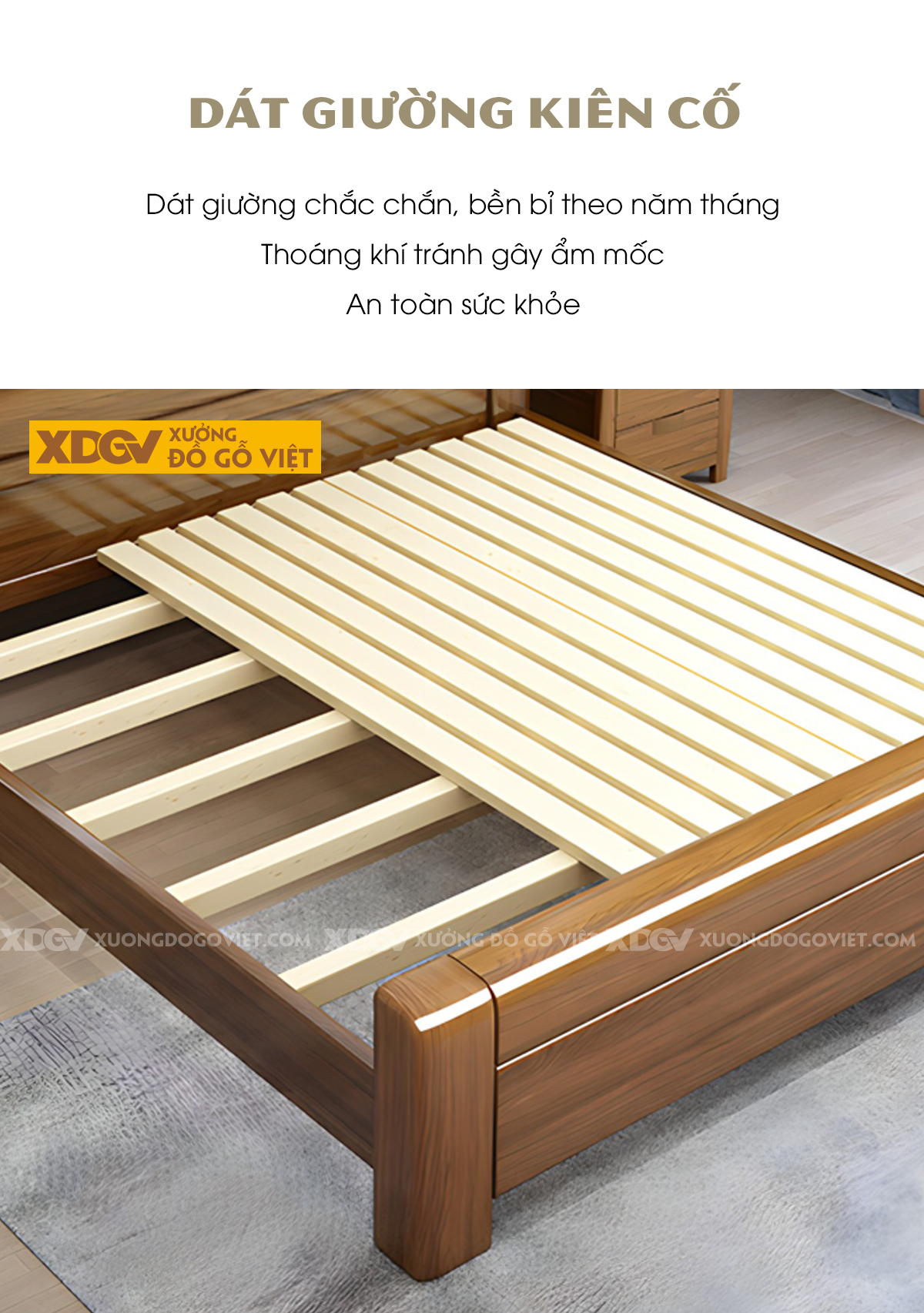 Giường Ngủ Gỗ Sồi Vững Chãi Kết Cấu Trụ Ghép Liền Mạch