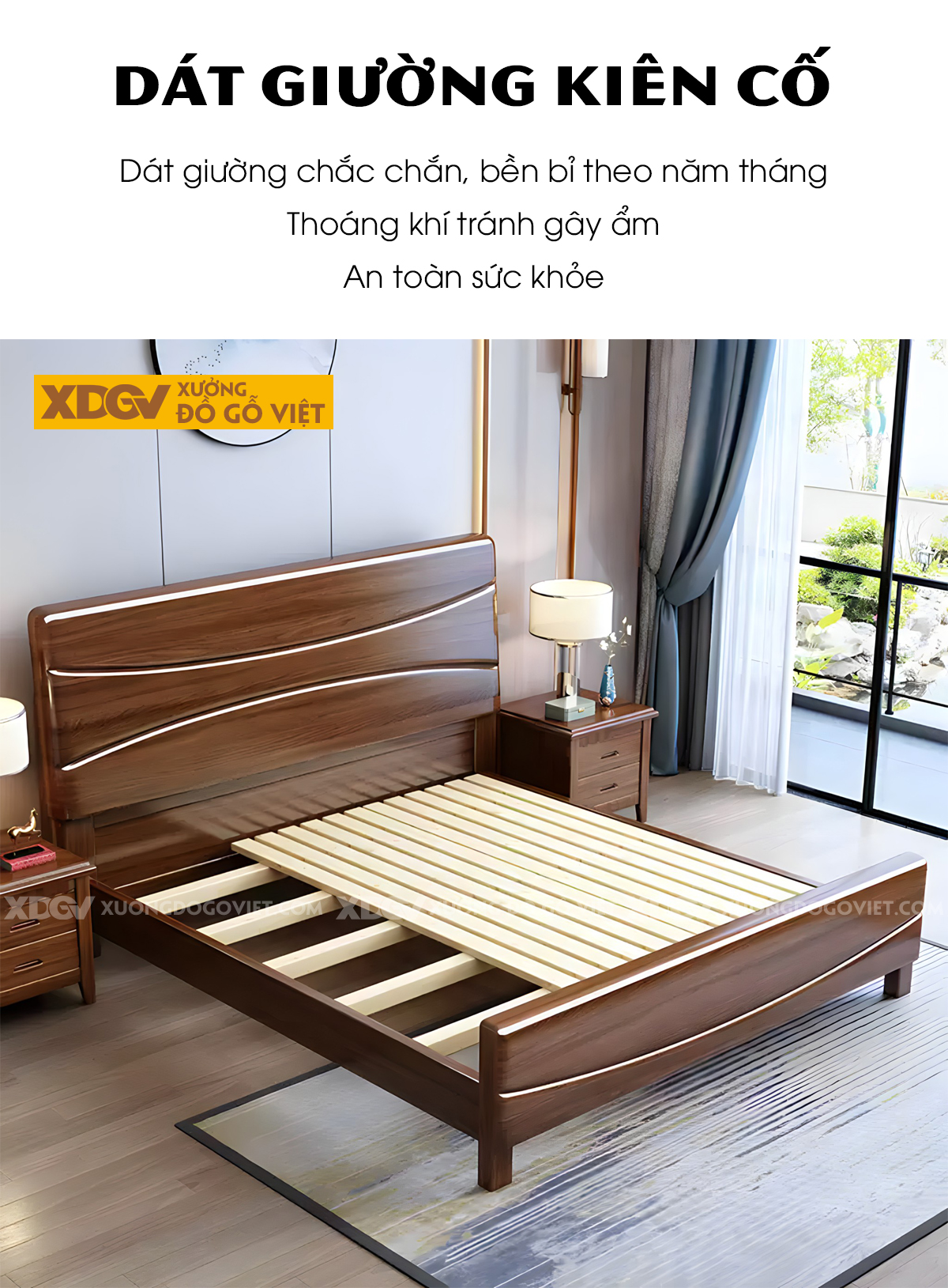 Giường Ngủ Gỗ Xoan Đào Bo Góc Kẻ Chỉ Lượn Sóng Nghệ Thuật