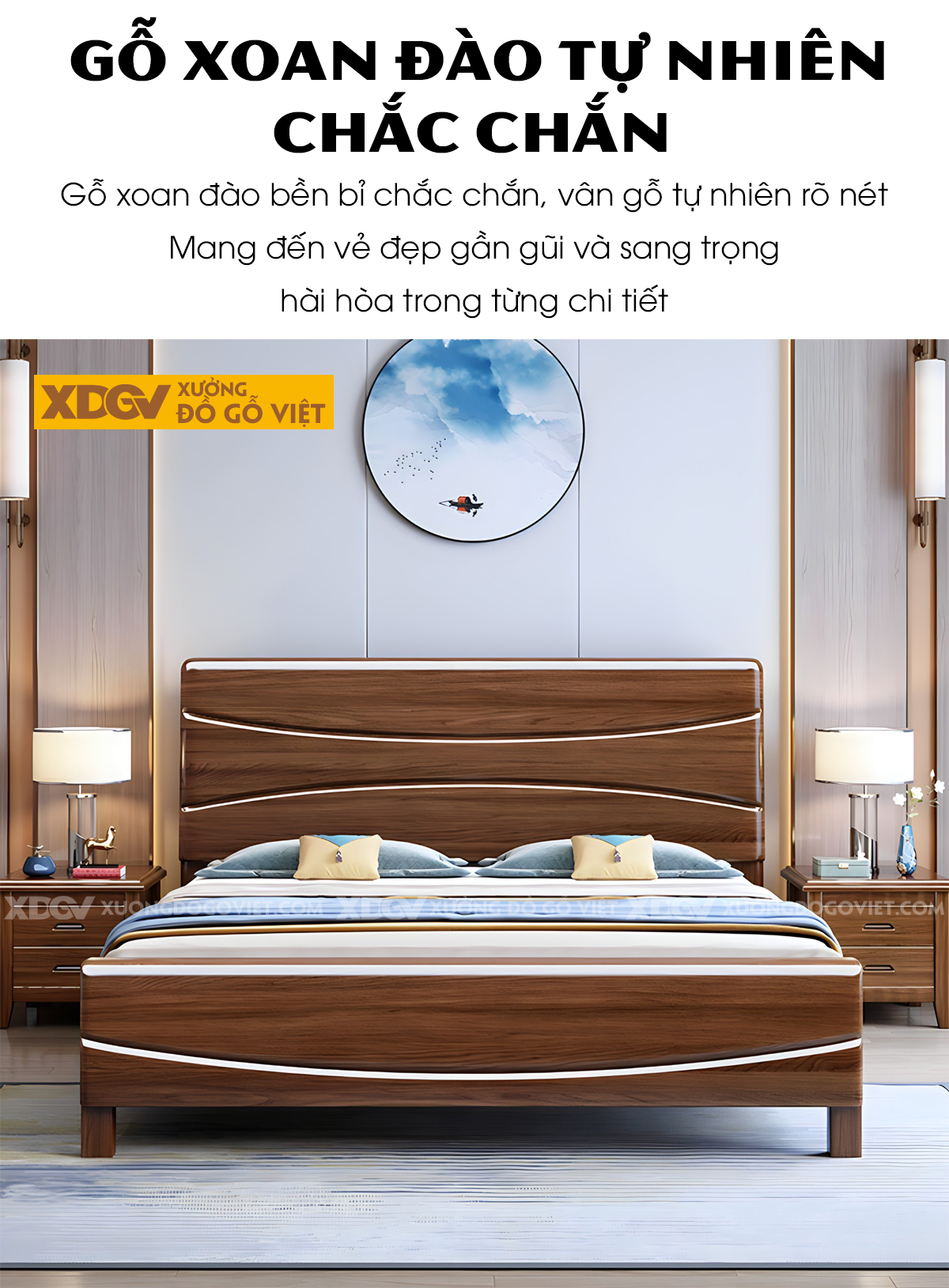 Giường Ngủ Gỗ Xoan Đào Bo Góc Kẻ Chỉ Lượn Sóng Nghệ Thuật