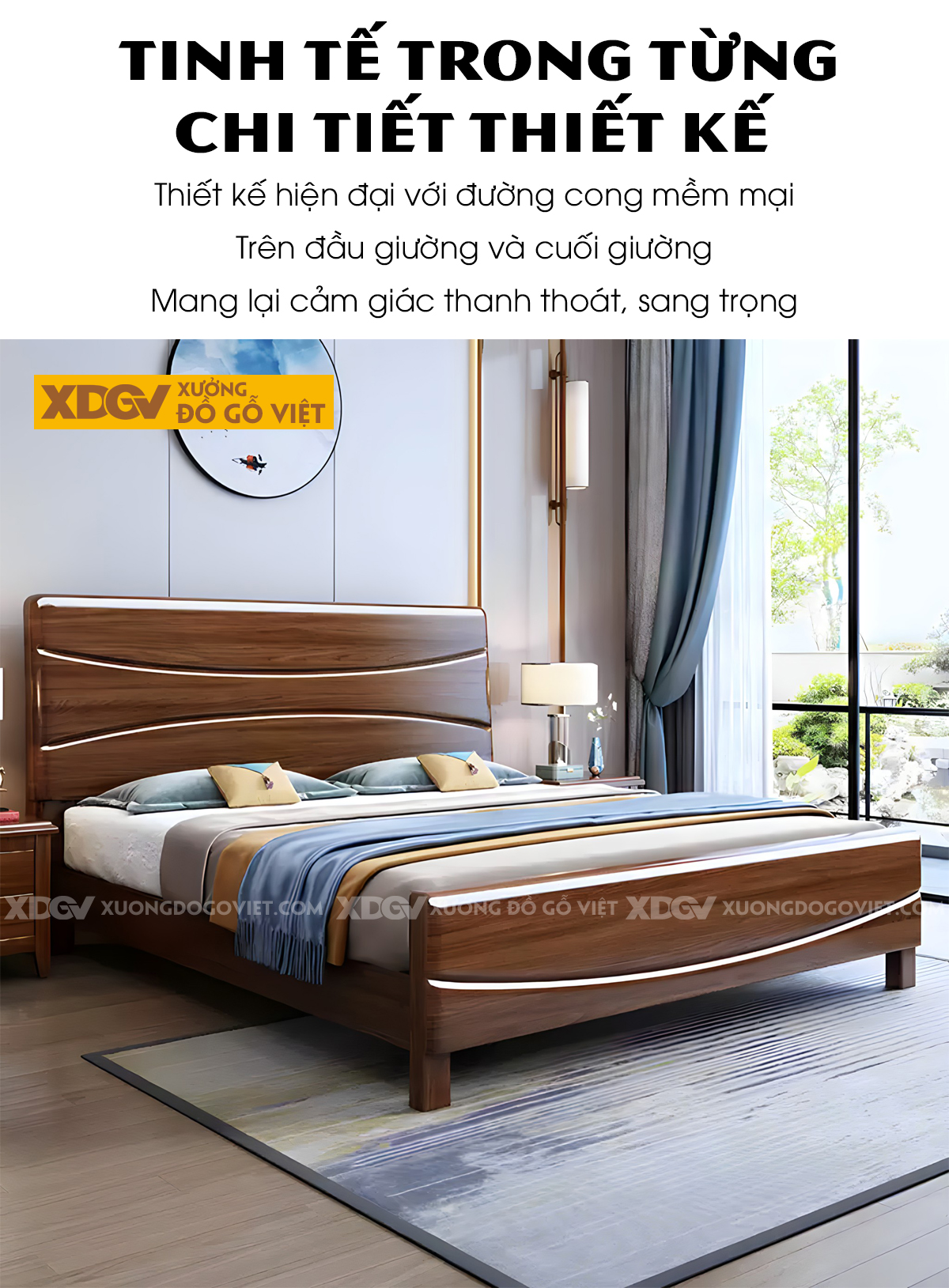 Giường Ngủ Gỗ Xoan Đào Bo Góc Kẻ Chỉ Lượn Sóng Nghệ Thuật
