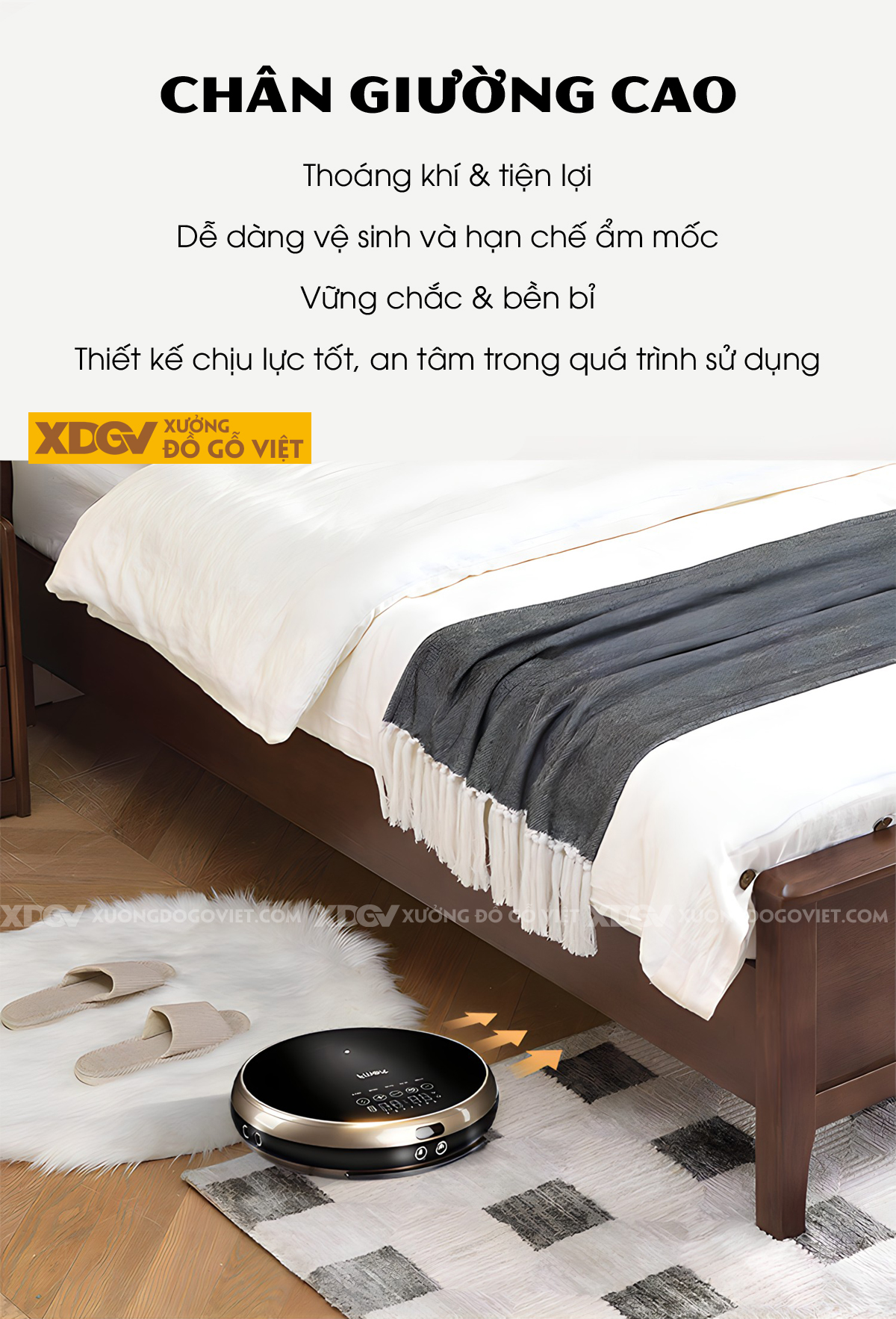 Giường Ngủ Gỗ Xoan Đào Khung Pano Đầu Kẻ Chỉ Ngang 2 Tầng