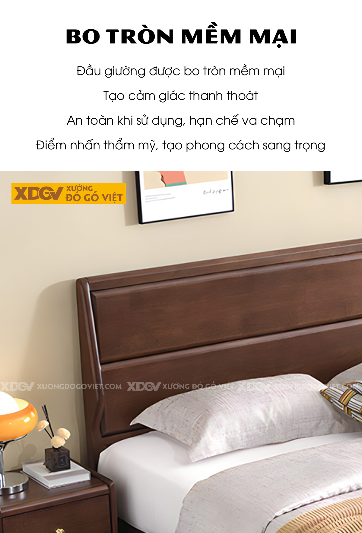 Giường Ngủ Gỗ Xoan Đào Khung Pano Đầu Kẻ Chỉ Ngang 2 Tầng