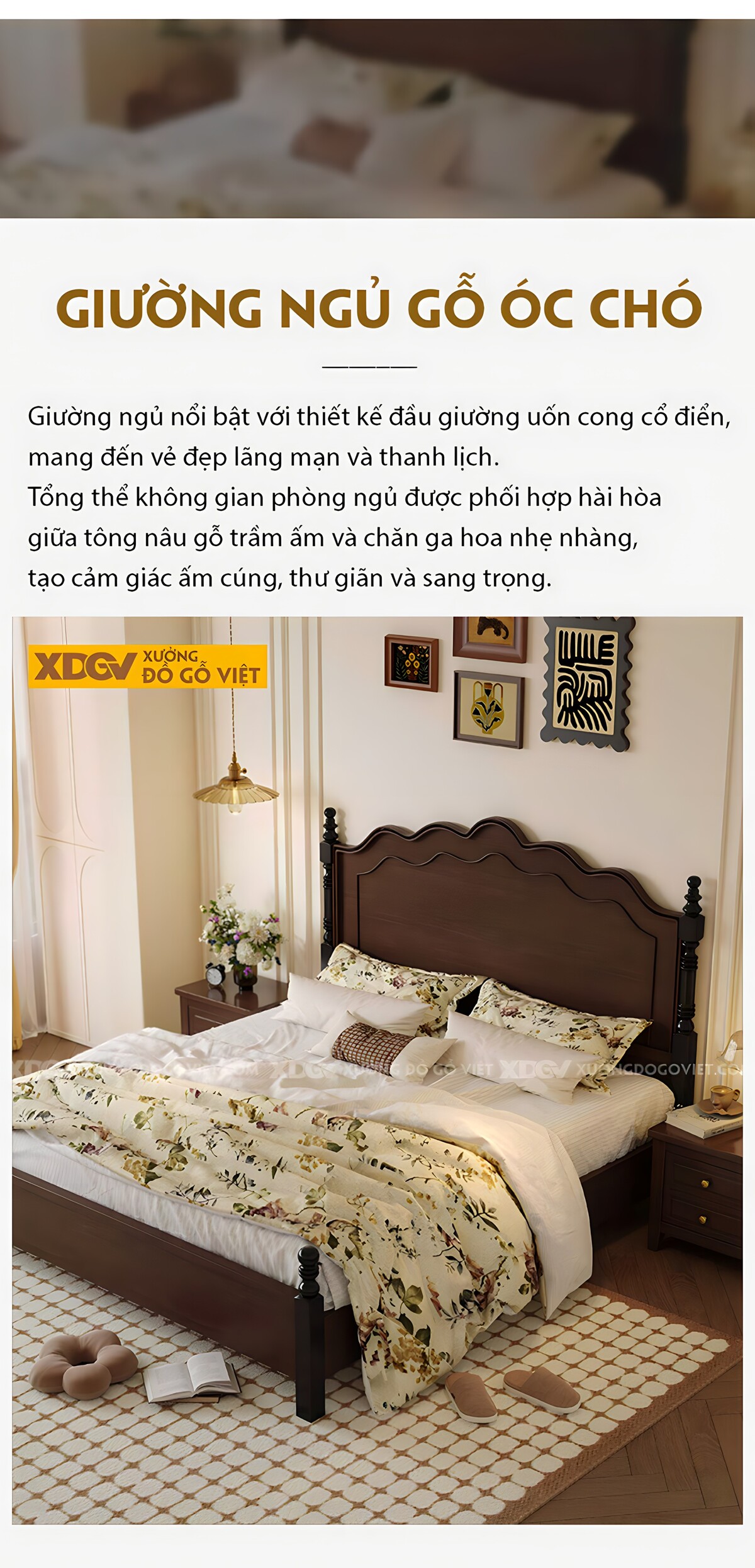 Giường Ngủ Óc Chó Cổ Điển Châu Âu Trụ Tiện Đầu Trên Gợn Sóng