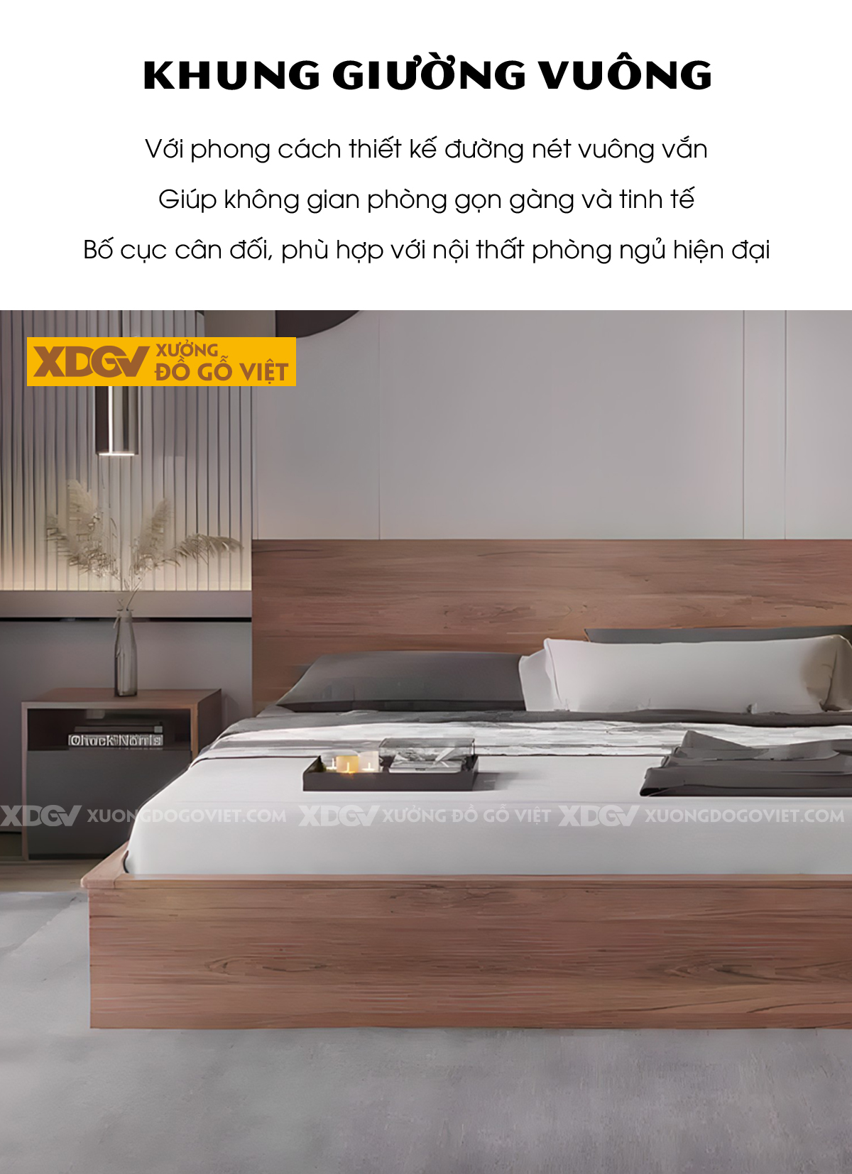 Giường Ngủ Veneer Sồi Hiện Đại Dạng Hộp Viền Ngoài Lọt Lòng