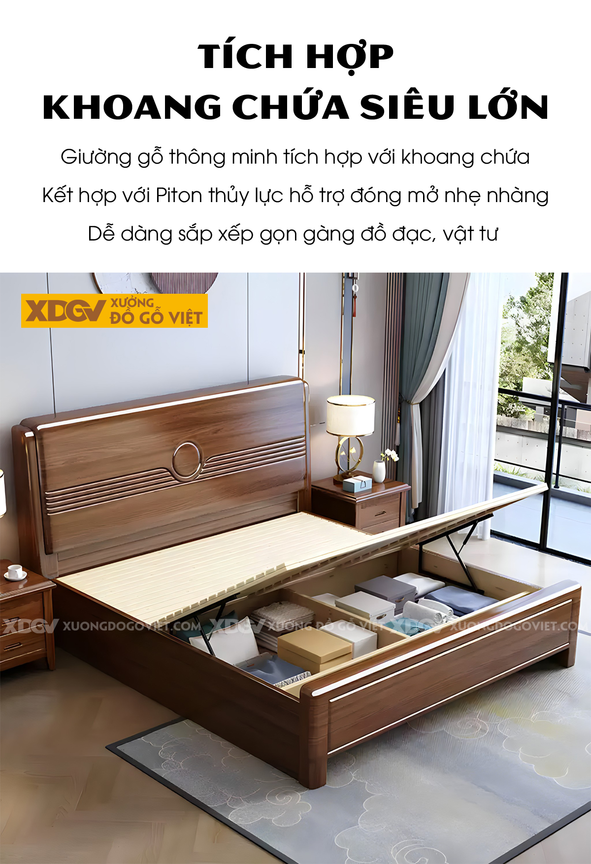 Giường Ngủ Xoan Đào Bo Góc Vững Chãi Đầu Rãnh Ngang Tâm Tròn