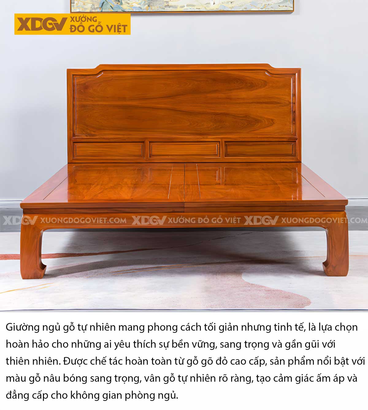 Giường Phản Gỗ Gõ Đỏ Hiện Đại Tối Giản Chân Quỳ Sang Trọng