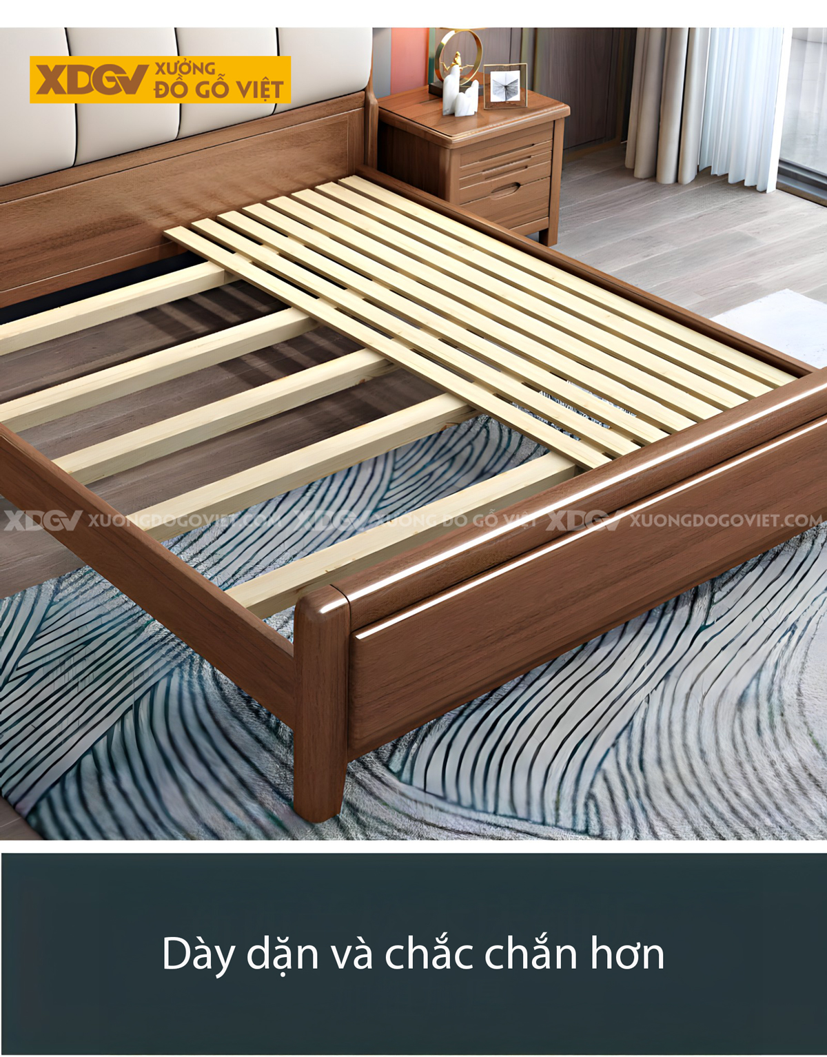 Giường Phòng Ngủ Gỗ Lim Sang Trọng Đầu Ốp Nệm Dày Rút Múi