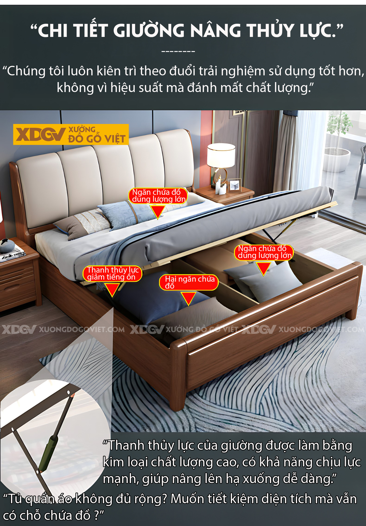 Giường Phòng Ngủ Gỗ Lim Sang Trọng Đầu Ốp Nệm Dày Rút Múi