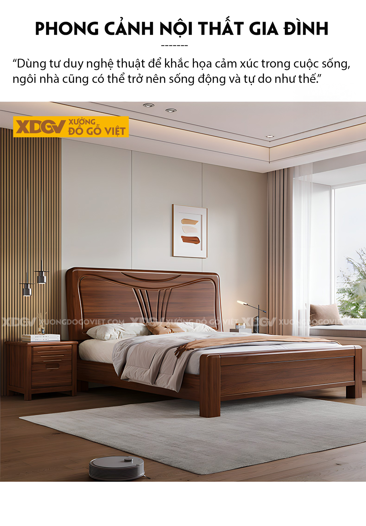 Giường Phòng Ngủ Hiện Đại Gỗ Lim Đầu Kẻ Chỉ Cánh Bướm Đẹp