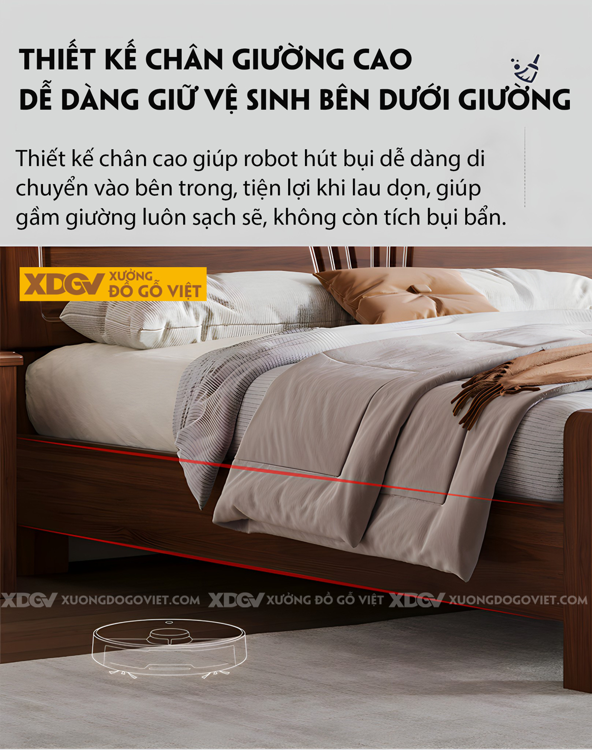 Giường Phòng Ngủ Hiện Đại Gỗ Lim Đầu Kẻ Chỉ Cánh Bướm Đẹp