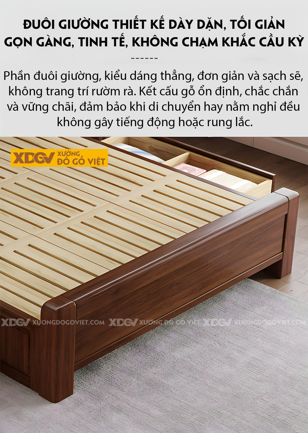 Giường Phòng Ngủ Hiện Đại Gỗ Lim Đầu Kẻ Chỉ Cánh Bướm Đẹp