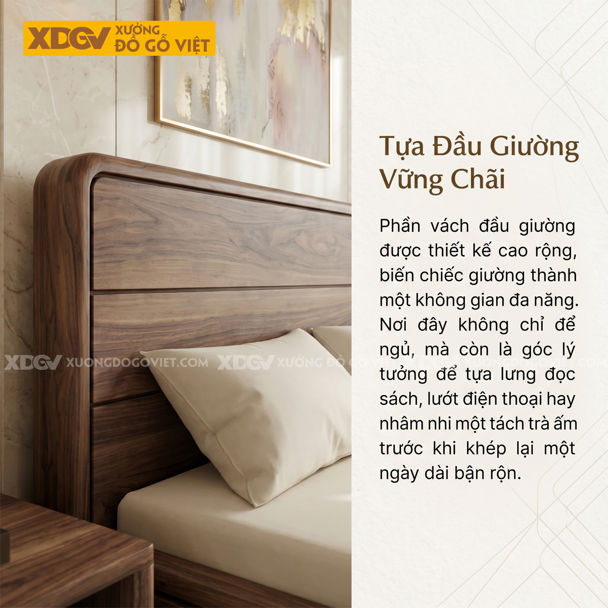 Giường Vân Óc Chó Thiết Kế Ôm Bo Âm Rãnh Tối Giản Sang Trọng