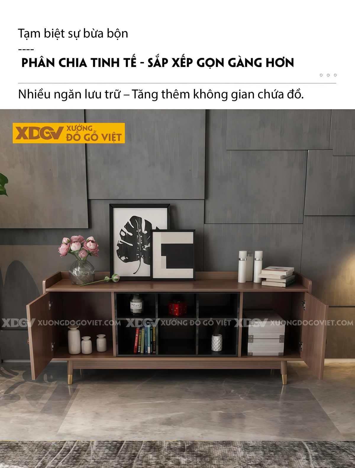 Kệ Để Tivi Gỗ MDF Hiện Đại Chân Cao Đa Ngăn Bố Trí Khoa Học