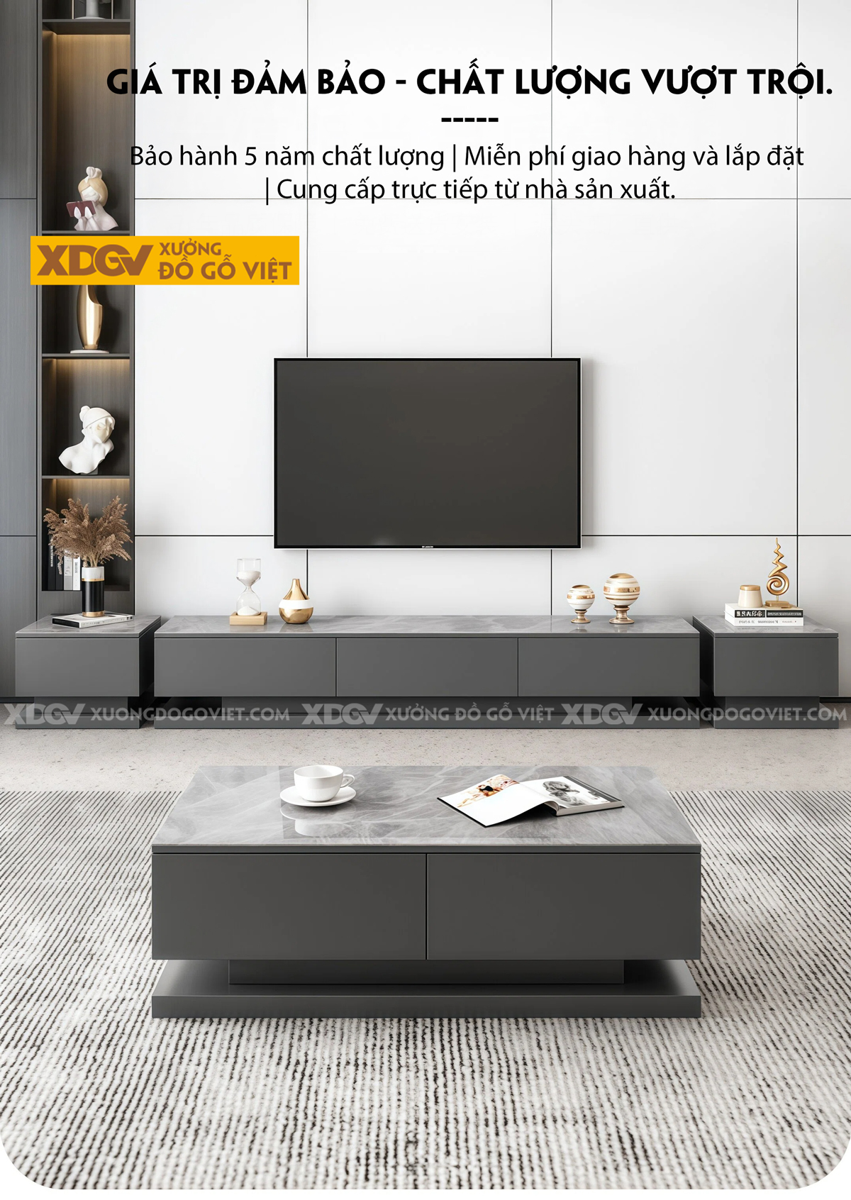 Kệ Để Tivi Gỗ MDF Thiết Kế Độc Đáo Thay Đổi Bố Cục Linh Hoạt