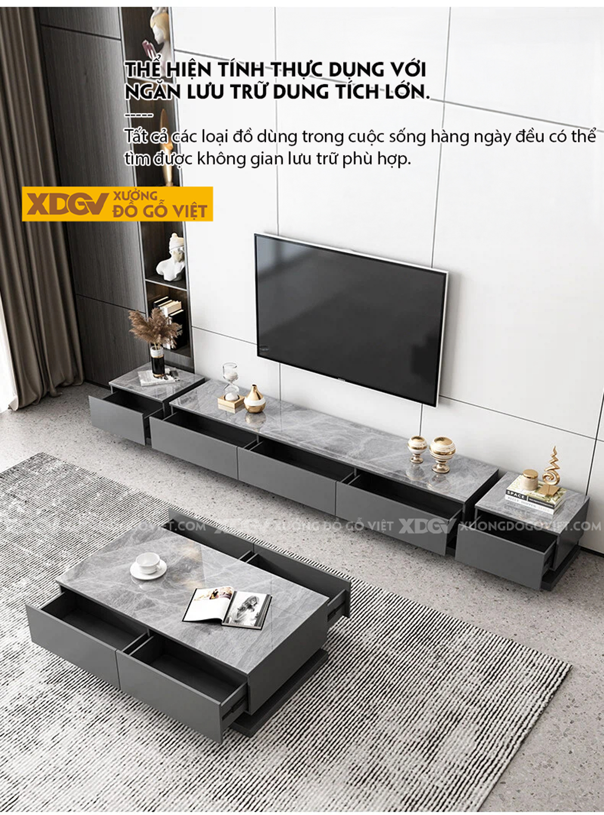 Kệ Để Tivi Gỗ MDF Thiết Kế Độc Đáo Thay Đổi Bố Cục Linh Hoạt