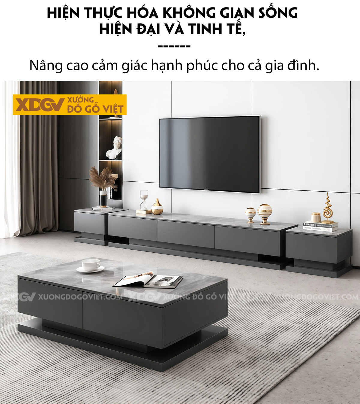 Kệ Để Tivi Gỗ MDF Thiết Kế Độc Đáo Thay Đổi Bố Cục Linh Hoạt