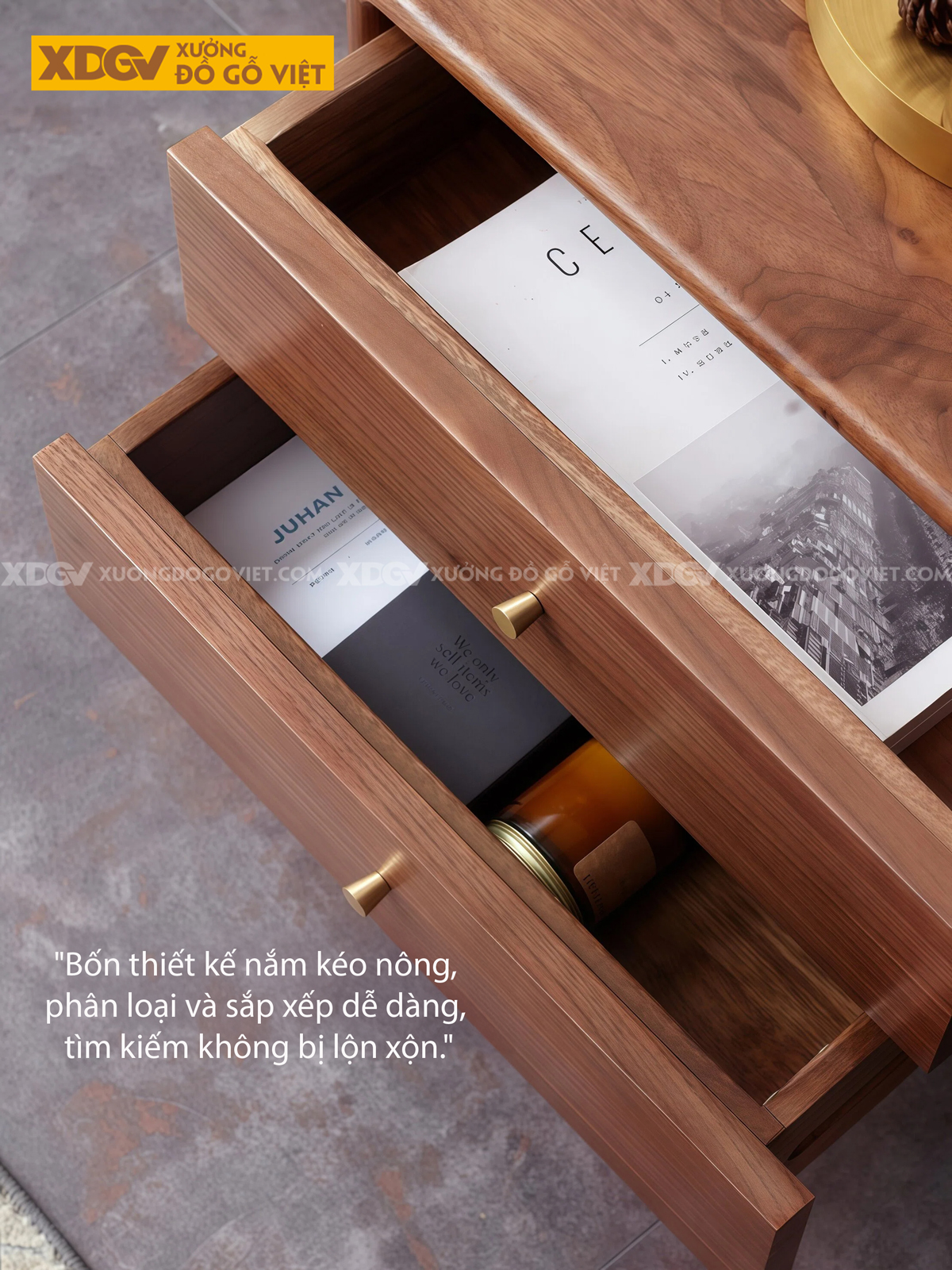 Kệ Để Tivi Gỗ Óc Chó Chân Cao Hiện Đại Ngăn Kéo Trung Tâm