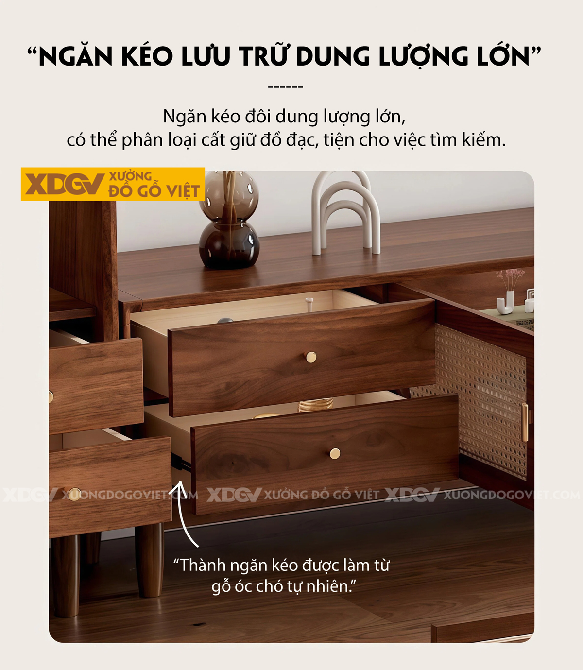 Kệ Để Tivi Gỗ Óc Chó Đan Mây Phong Cách Tối Giản Hiện Đại